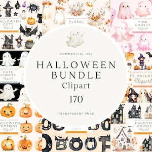 Halloween Clipart Mega Bundle | Watercolor Clip Art | Pumpkin PNG | Witch | Ghosts | Haunted House | Sublimation Design | Commercial Use