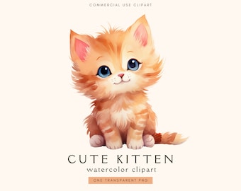 Cute Kitten Watercolor Clipart | Funny Cat Png | Transparent Png | Cat Lovers | | Baby Shower | Sublimation | Cute Cat | Commercial Use