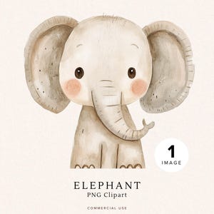 Baby Elephant Clipart | Cute Watercolor Grey Elephants PNG | Nursery Decor | Baby Shower Art | Digital Download for Kids | Commercial Use