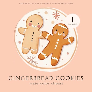 Aquarell Lebkuchen Mann Clipart | Süße Weihnachtskekse | Urlaub Backen | PNG Transparent | Festlich | Digitaler Download | Kommerzielle Nutzung