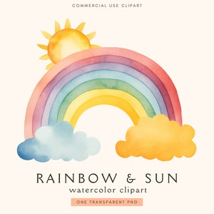 Arcoíris y sol Clipart / Sol Clipart / Lindo clima Clip Art / Nubes Clipart / Arcoíris Png / Bebé / Decoraciones de guardería / Arcoíris boho