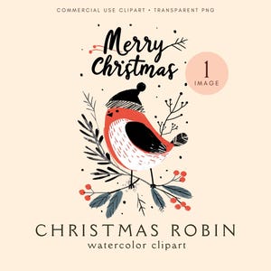 Clipart Noël rouge-gorge | Oiseau mignon | PNG de haute qualité | Fabrication de cartes et artisanat | Imprimable | Festif | Scrapbooking | Téléchargement numérique