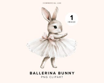 Clipart di coniglietti ballerina ad acquerello / Clip Art di danza / Tutù / Arte di simpatici animali / Uso commerciale / Decorazione per la cameretta dei bambini / Download digitale
