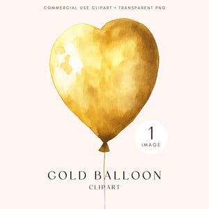 Gold Balloon Clipart | Heart Balloon | Birthday Party Decorations | Transparent PNG | Digital Download | Commercial Use