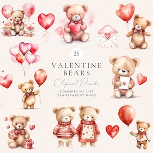 Red Valentine Bears | Teddy Bear Clipart | Valentines Bear Clipart | Valentines Day Clip Art | Cute Bear Clipart | Love | Commercial Use