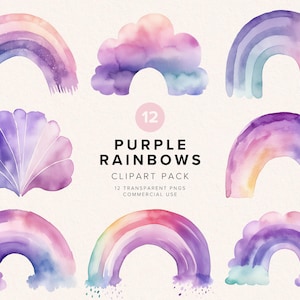 Clipart arc-en-ciel bohème violet | Fichier PNG arc-en-ciel | Clipart Bohème | Pastel | Bohème PNG |  Aquarelle arc-en-ciel | Fête des Mères | Utilisation commerciale
