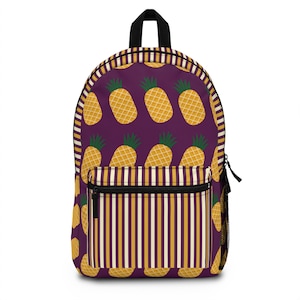 Pineapple Backpack Design, Dark Purple Background, Cute Travel Bag, Tropical Fruit Print, School Bookbag, Unique Gift Idea, Back to School