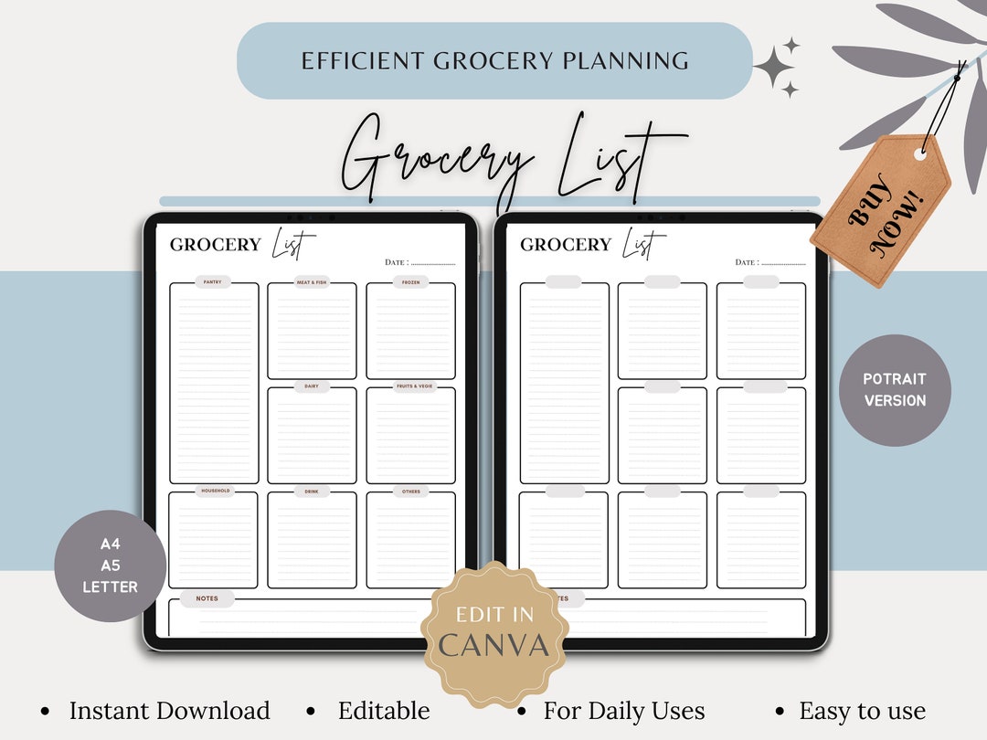 Printable Grocery List Grocery Plan Household Shopping Shopping List ...
