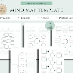 Printable Mind Map Planner | Brainstorming Ideas | Brain Dump | Study Guide | Note Taking | Mind Map Template | Concept Note Taking Diagram