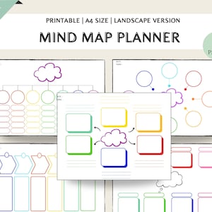 Planificador de mapas mentales imprimible / Lluvia de ideas / Volcado de cerebros / Guía de estudio / Toma de notas / Plantilla de mapa mental / Diagrama de toma de notas conceptuales