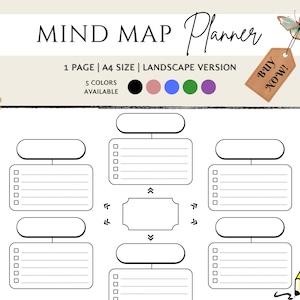 Printable Mind Map Planner | Brainstorming Ideas | Brain Dump | Study Guide | Note Taking | Mind Map Template | Concept Note Taking Diagram