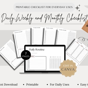 Printable Daily, Weekly, Monthly Checklists Task List Priorities Blank ...