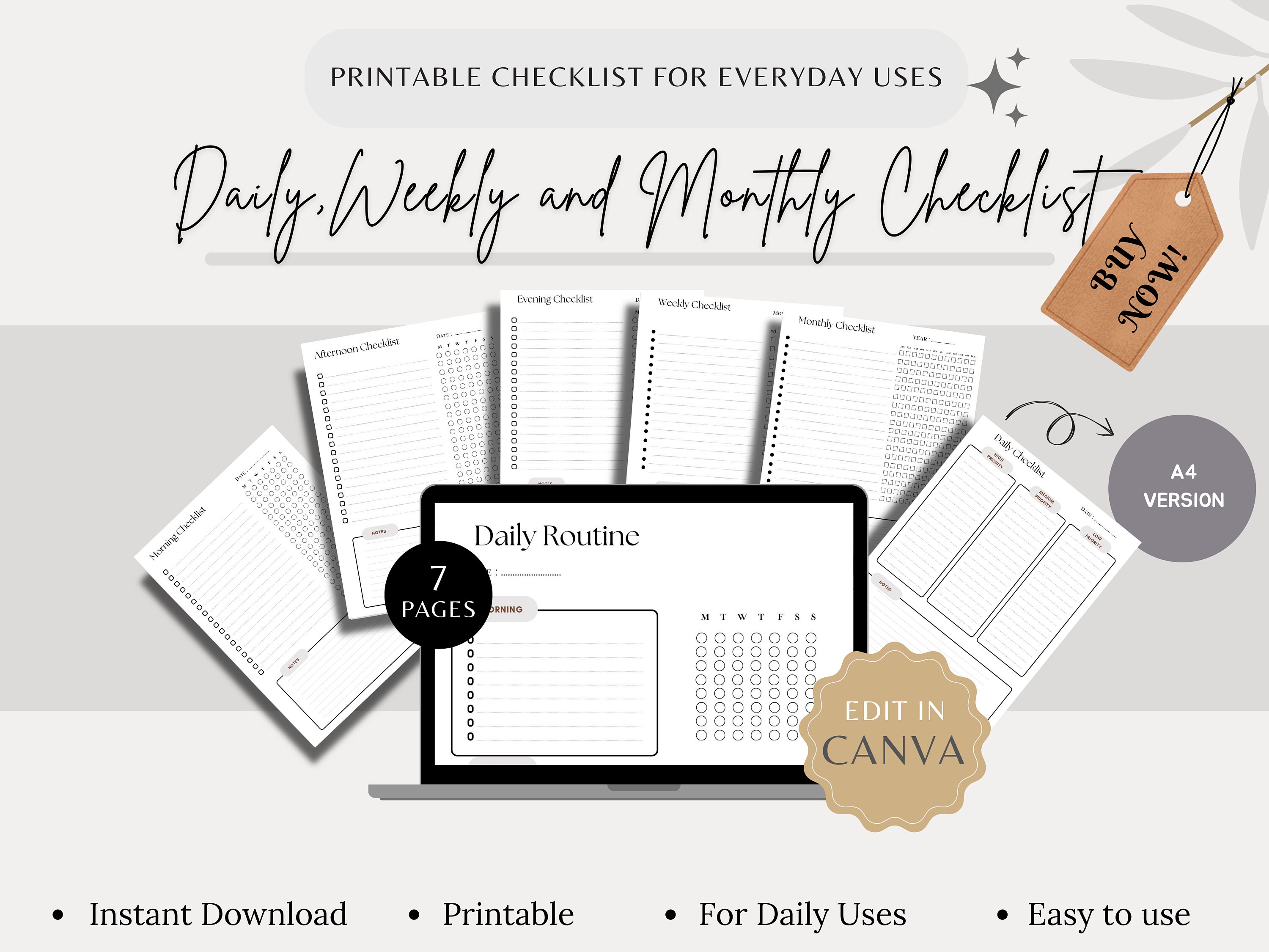 Printable Daily, Weekly, Monthly Checklists Task List Priorities Blank ...
