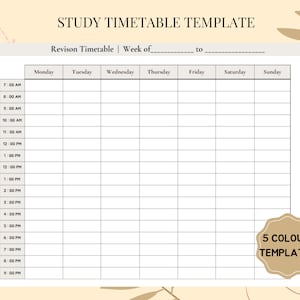 Study Timetable Revision Timetable Printable Student Schedule College ...