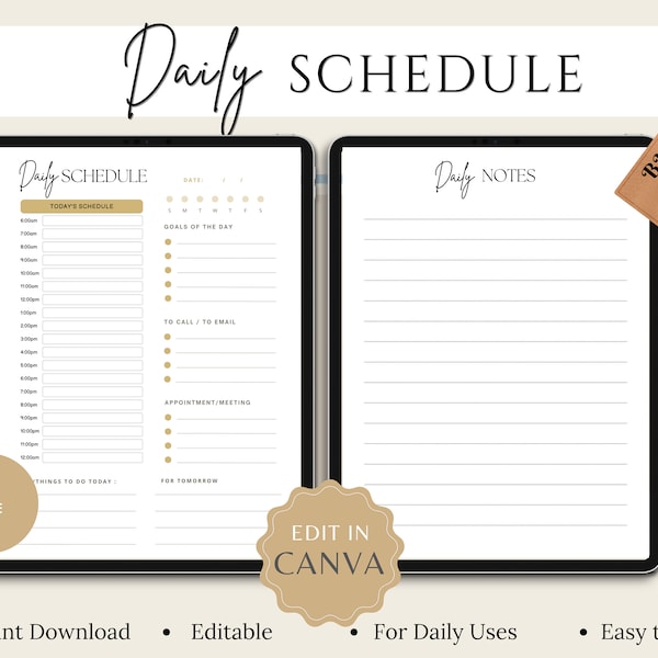 Daily Schedule | Daily Routine | Daily Organizer | Daily Time Tracker | Daily Agenda | A4 Size| Canva Templates | Day Planner