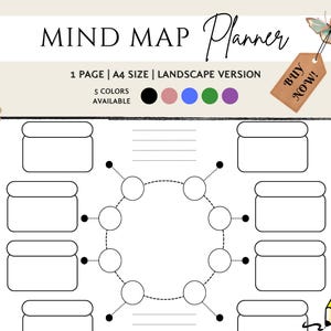 Printable Mind Map Planner | Brainstorming Ideas | Brain Dump | Study Guide | Note Taking | Mind Map Template | Concept Note Taking Diagram