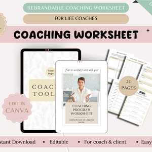 Life Coaching Worksheet Template | Rebrandable Client Session (Canva Editable, Digital Download)