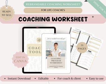 Life Coaching Worksheet Template | Rebrandable Client Session (Canva Editable, Digital Download)