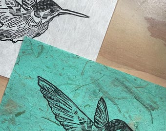 Hummingbird - Original Linocut Blockprint