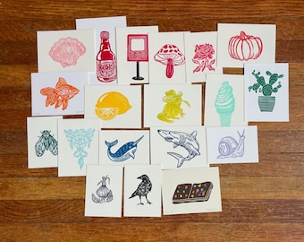 Mini Linocut Block Print Vending Machine Prints - Buy 4, Get 5th FREE