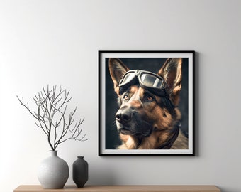 German Shepherd, Pet Portrait, Gift, Dog Portrait, GSD, Pilot Dog, Pilot, Dog Lover, Art Print, Poster, Digital, Download, Digital Gift, DIY