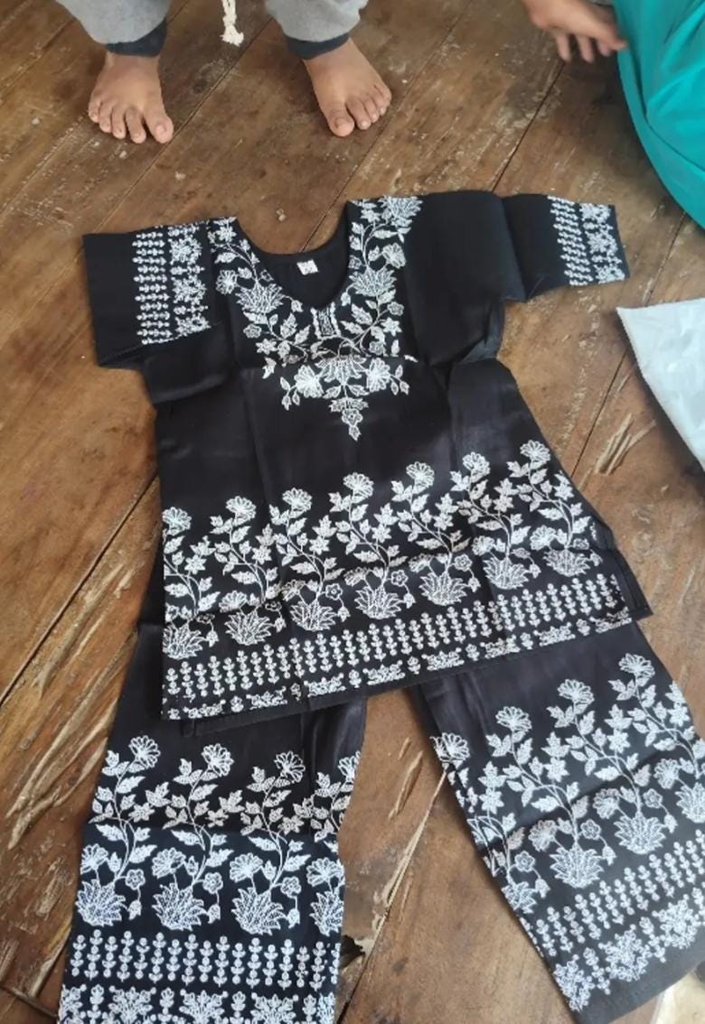 Handmade Jaipuri Cotton Baby Kurta Pajama Set - Printed Indian Girls Wear