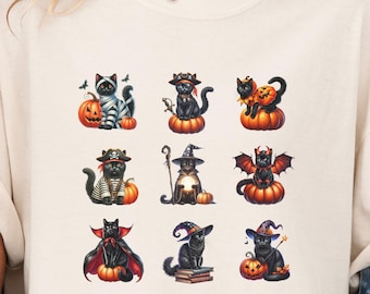 Cat Lover Halloween Comfort Colors Shirt, Black Cat Halloween Gift T-shirt, Fall Shirt For Crazy Cat Lady
