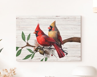 Cardinal Canvas Print Cardinal Bird Decor Red Bird Watercolor Art  Winter Bird Artwork Bird Lover Gift Cardianal Wall Hanging Bird Hanging