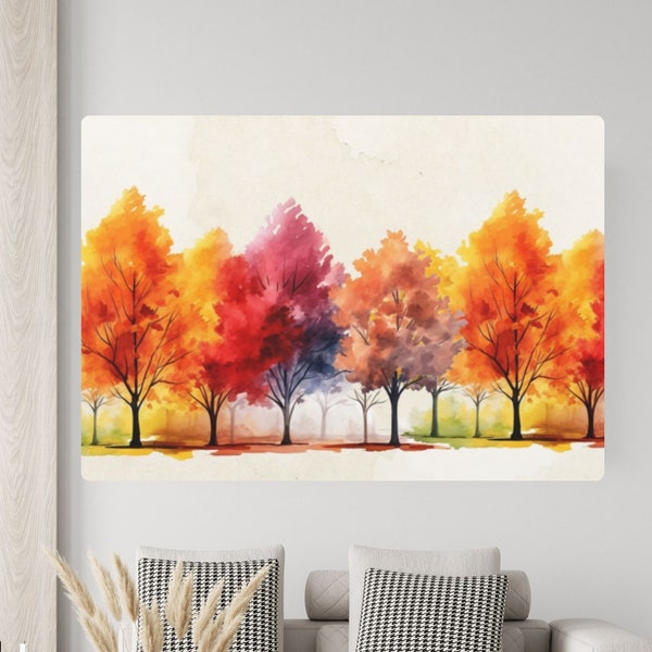 Fall Watercolor Tree Canvas Print, Autumn Tree Colors, Fall Leaves Watercolor Art, Fall Picture, Autumn Canvas Picture, Fall decor Sale