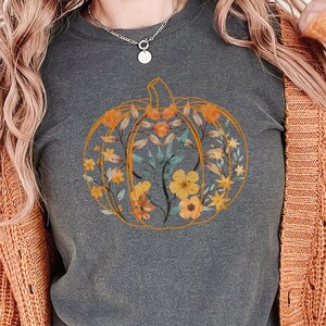 Fall Floral Pumpkin Comfort Colors Shirt, Cottagecore Fall T-Shirt, Pumpkin Thanksgiving Tshirt, Pumpkin Patch Shirt, Plus Size Fall Shirt