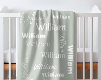 Sage Baby Blanket Personalized, Gift for Newborn Baby, Custom Baby Blanket, Name Blanket for Baby Boy, Newborn Girl Name Swaddle