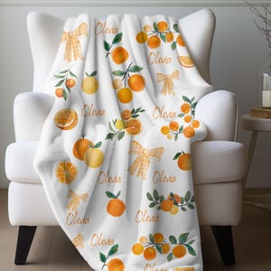 Manta Clementine, Manta de peluche naranja adorable, Mandarinas personalizadas, Regalo para baby shower, Regalo para recién nacido, Peluche personalizado para niños pequeños