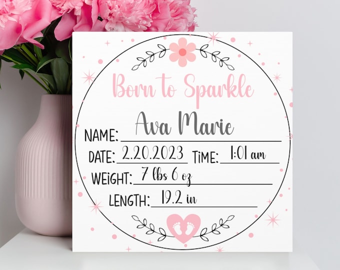 Baby Birth Stats Canvas Wall Art Personalized New Baby Sign New Mom Mother's Day Gift Day You Were Born Print Birth Announcement Picture