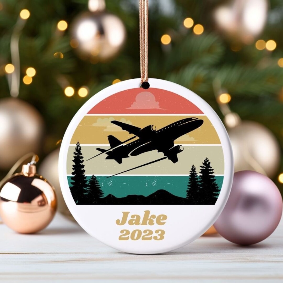 Airplane Ornament Personalized Retro Sunset Airplane Christmas Etsy