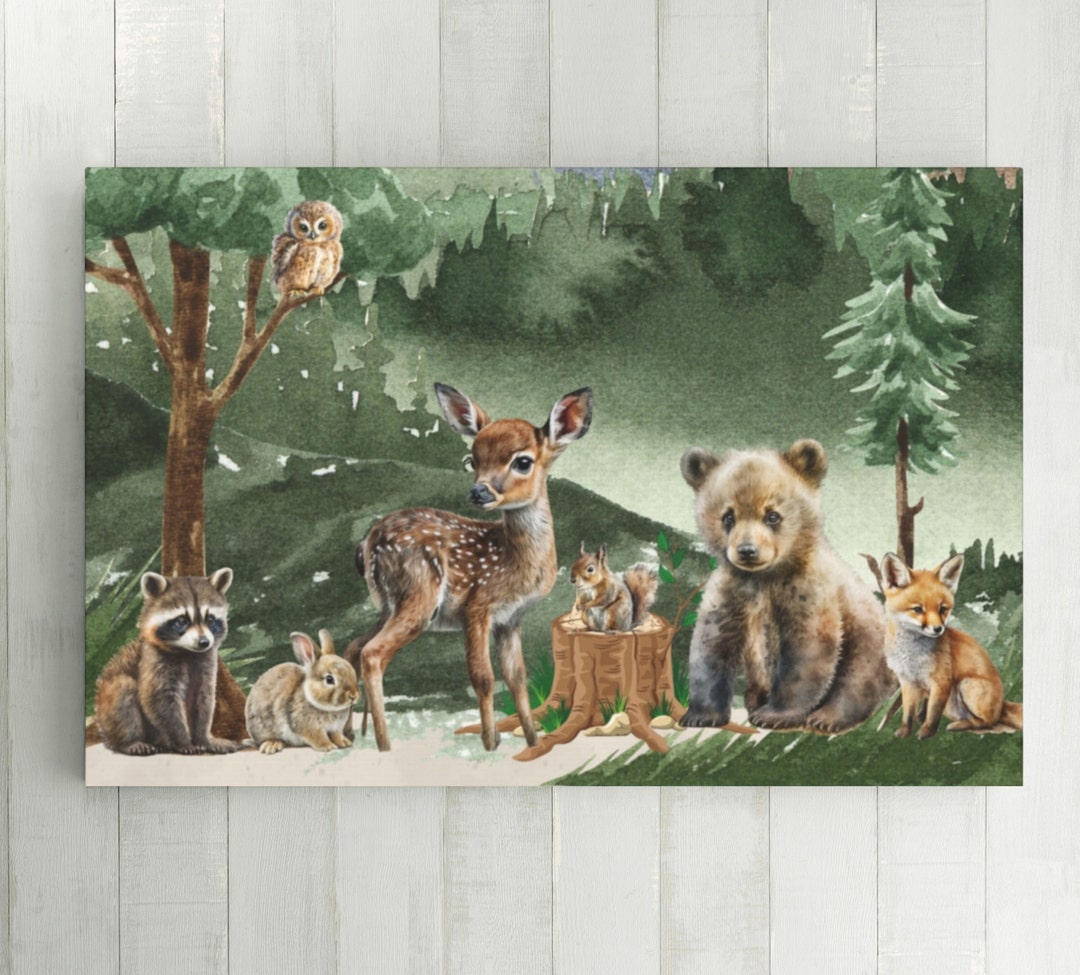 Woodland Nursery Baby Room Décor, Forest Animal Canvas Wall Art ...