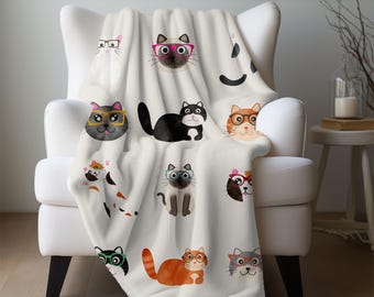 Cozy Cat Lover Blanket: Velveteen or Fleece Throw, Funny Cat Gift