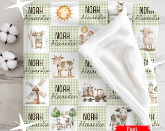 Manta personalizada con nombre de animal de granja para bebé, idea de regalo para recién nacido, manta personalizada con nombre de animal de granja para bebé, manta de hospital.