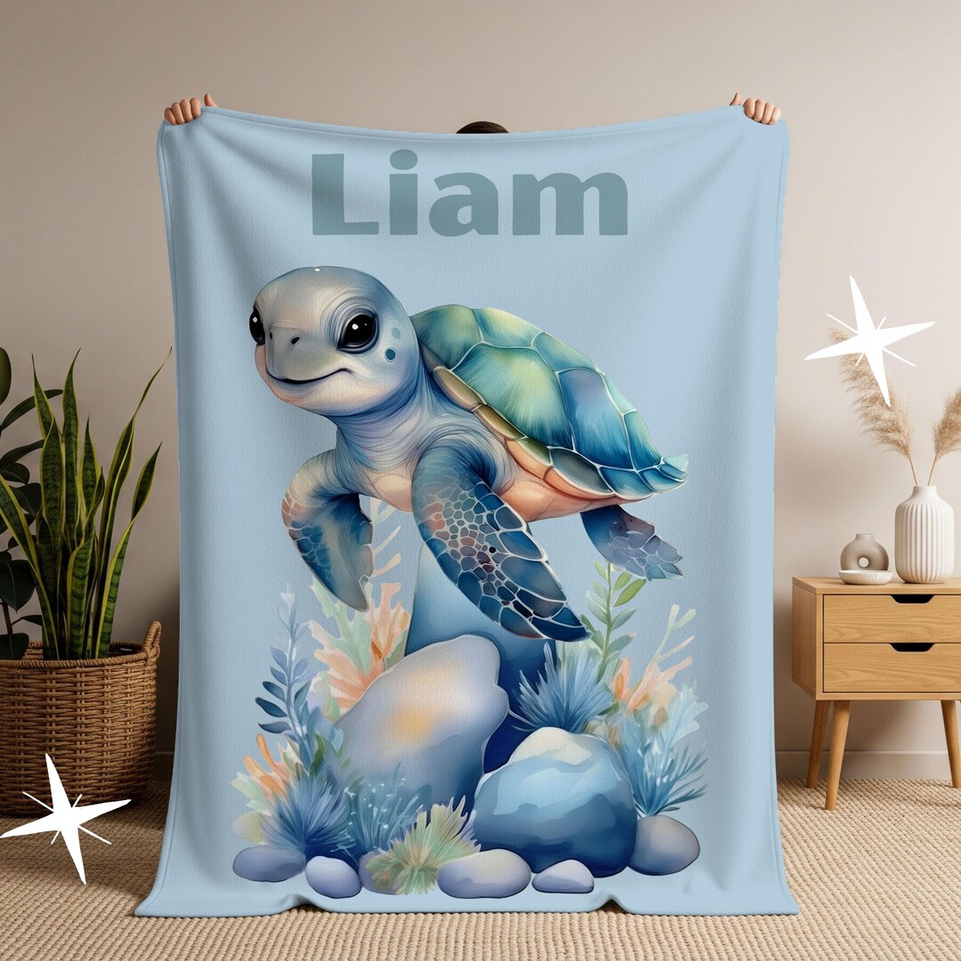 Sea Turtle Blanket Personalized Boys Birthday Gift, Custom Name Blanket ...