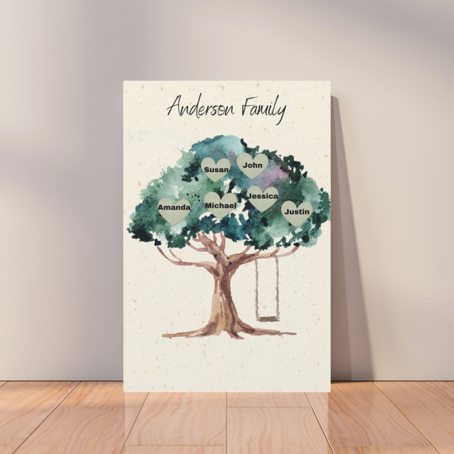 Personalized Family Name Art, Family Tree Canvas Wall Art, Personalized