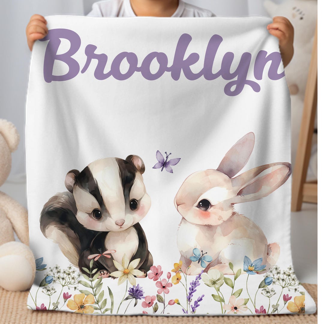 Monkey Skunk Rabbit Personalized Baby Blanket: Skunk & Rabbit, Custom Minky Swaddle - Etsy
