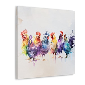 Rooster Watercolor Canvas Art, Rooster Farmhouse Vibrant Print, Rooster Lover Gift, Chicken Art, Bird Nature Scenery Canvas Art, Cottagecore
