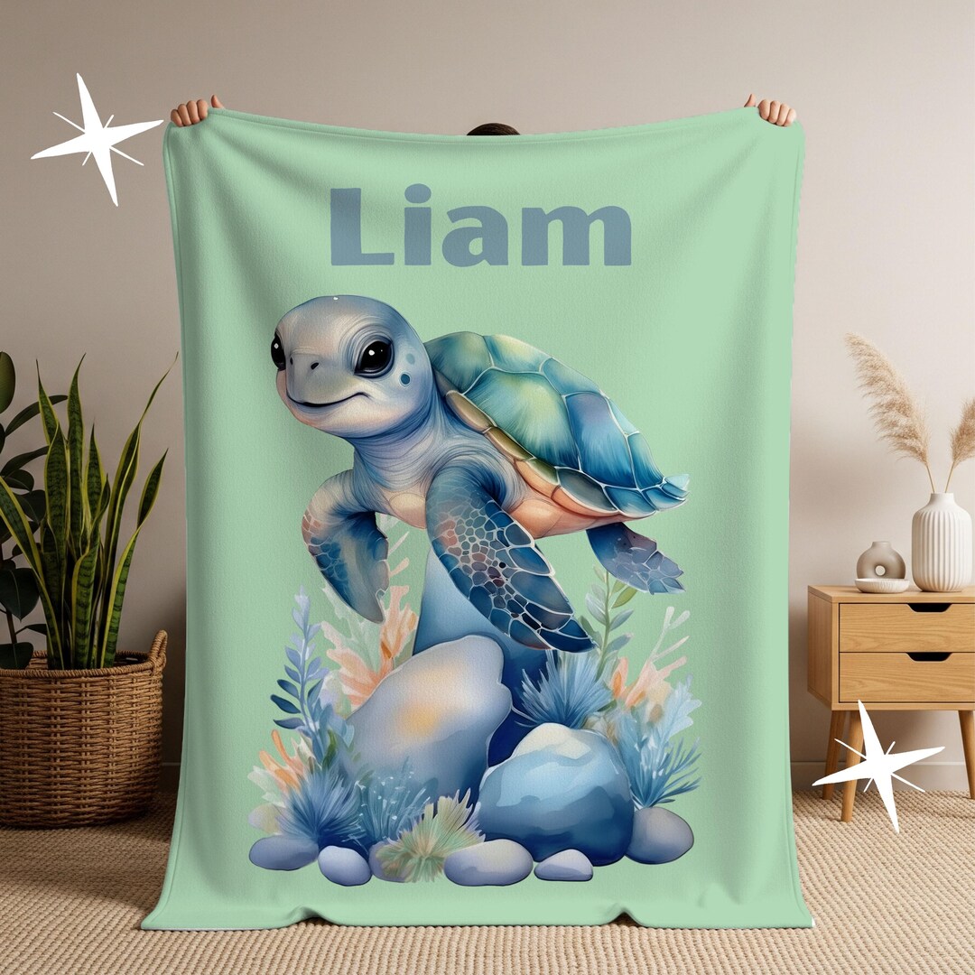 Sea Turtle Baby Blanket Personalized, Custom Baby Boy Blanket, New Mom ...