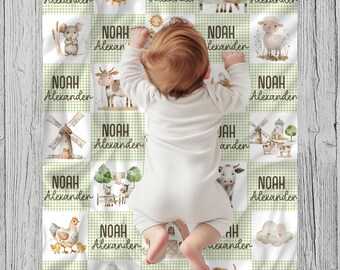 Personalized Farm Animal Blanket Baby Name Custom Blanket Gift Idea For Baby Boy Newborn Baby Farm Animal Blanket with Name Hospital Blanket