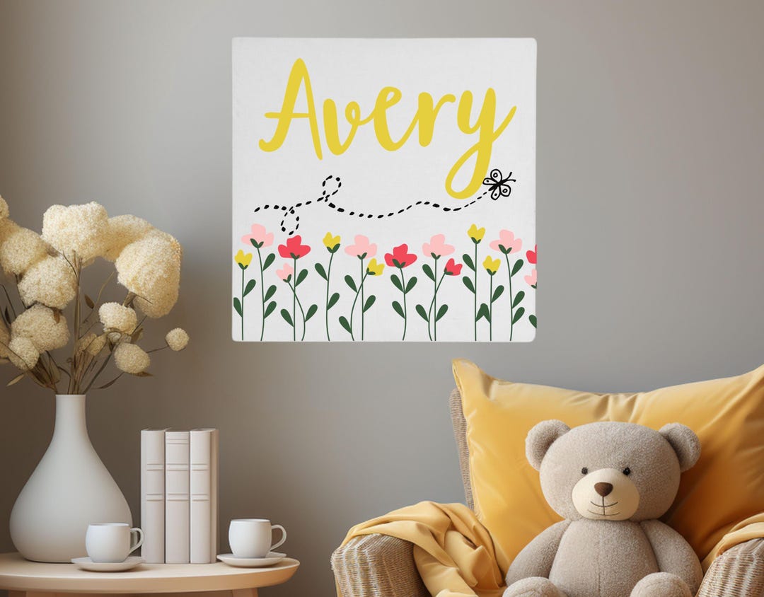 Personalized Floral Butterfly Canvas Wall Art, Custom Girls Room Print ...