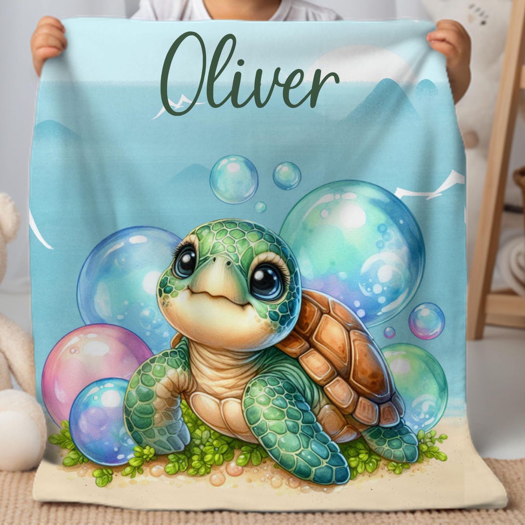 Sea Turtle Kids Blanket Personalized, Custom Childs Birthday Gift, Cute ...