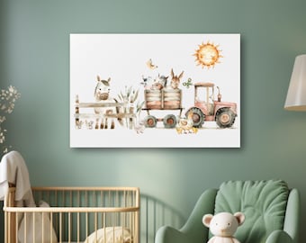 Decoración infantil con animales de granja, lienzos decorativos con motivos de granja, regalo para baby shower con temática de granja, láminas de animales bebés, decoración de pared para guardería