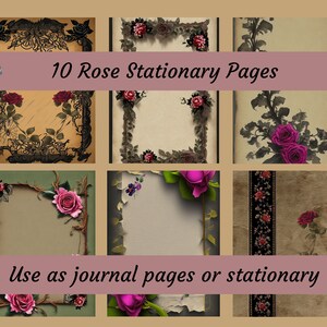 10 Rose Stationary Pages | Junk Journal Pages | Journal Pages | Printable Journal Pages | Printable Stationary | Digital Download
