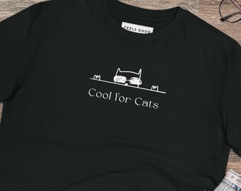 May include: Black t-shirt with a white graphic of a cat wearing sunglasses and the text "Cool for Cats".