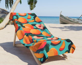 Peach Beach Towel, Soft Cotton Backing, Vibrant Print (Two Sizes)