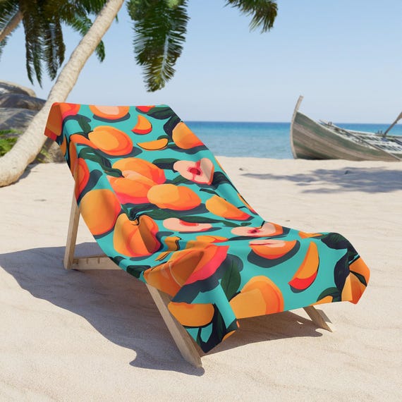 Peach Beach Towel, Soft Cotton Backing, Vibrant Print (Two Sizes)